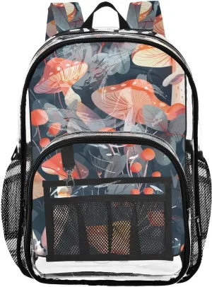 senya Transparent School Bag Orange-red Mushrooms Travel Backpack With Water-Resistant PVC Plastic Clear Bagpack
