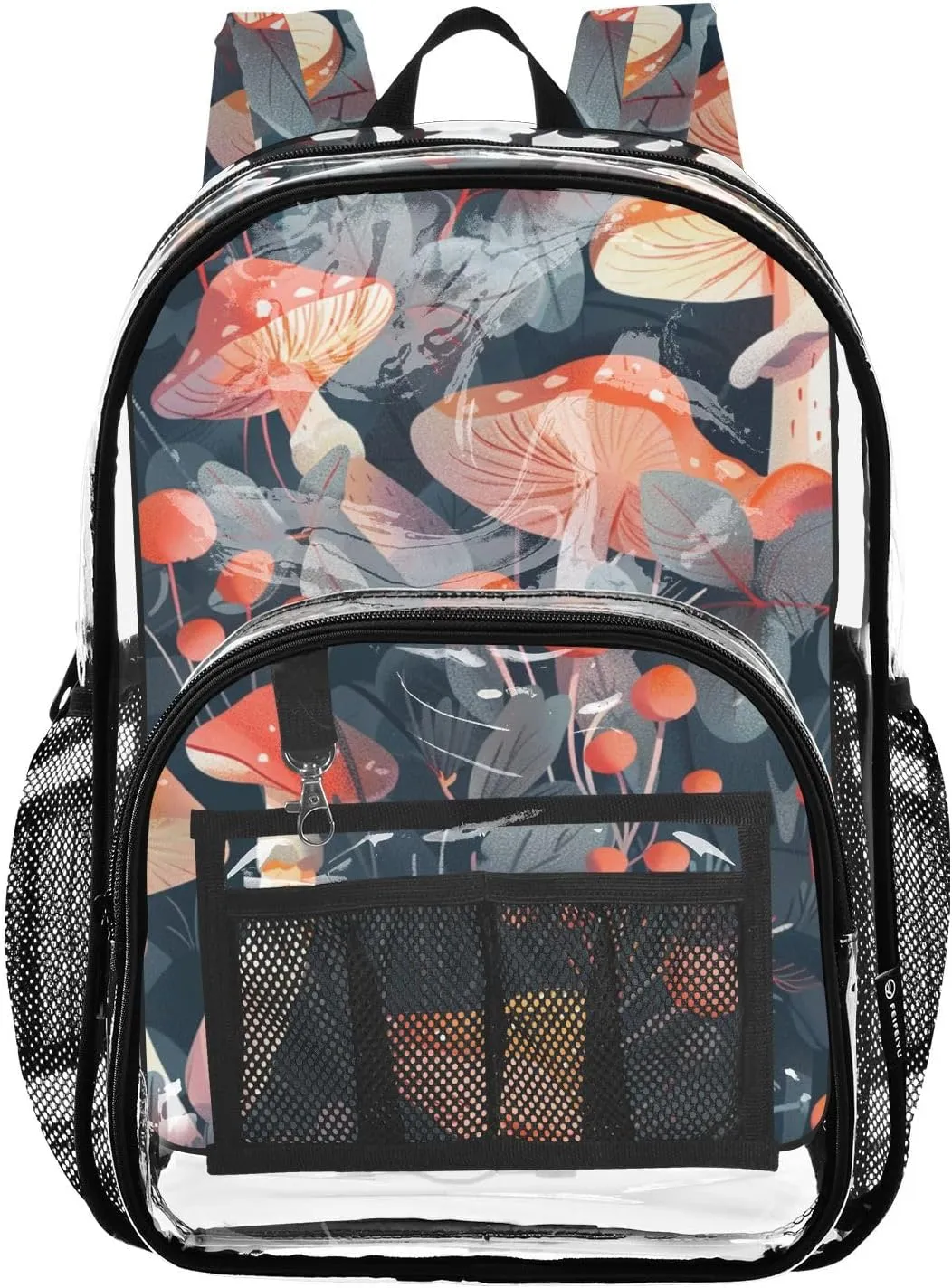 senya Transparent School Bag Orange-red Mushrooms Travel Backpack With Water-Resistant PVC Plastic Clear Bagpack