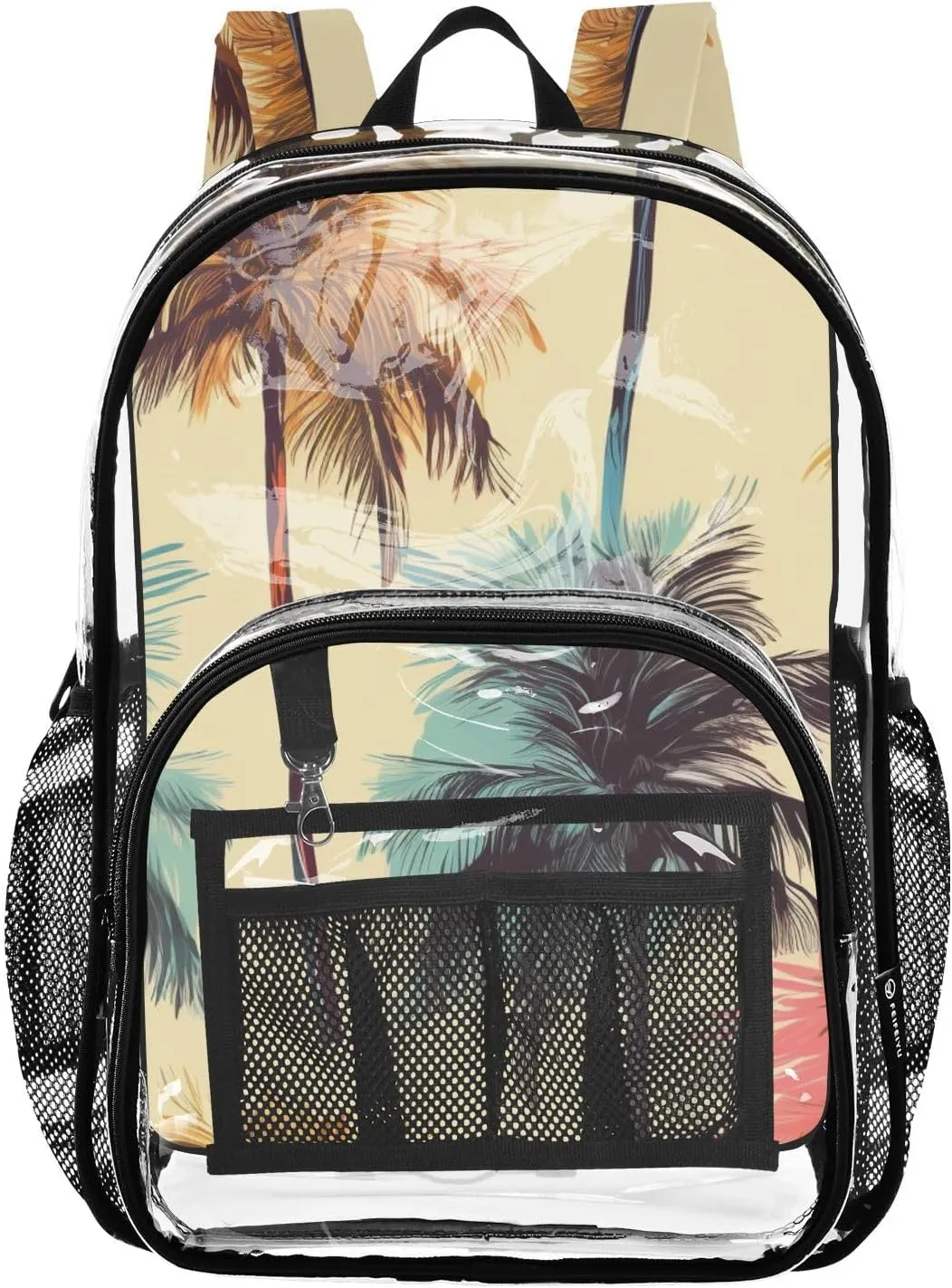 senya Transparent School Bag Painted Coconut Trees Travel Backpack With Water-Resistant PVC Plastic Clear Bagpack