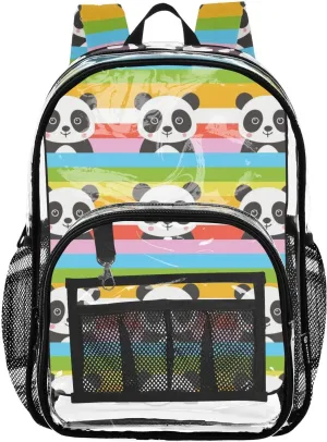 senya Transparent School Bag Panda Rainbow Stripes Travel Backpack With Water-Resistant PVC Plastic Clear Bagpack