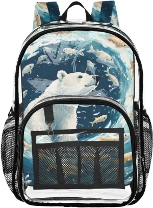 senya Transparent School Bag Polar Bear Fish Travel Backpack With Water-Resistant PVC Plastic Clear Bagpack
