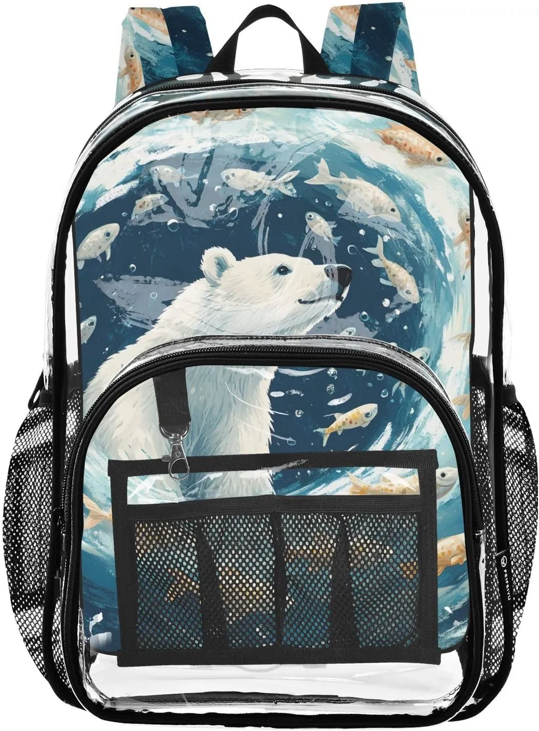 senya Transparent School Bag Polar Bear Fish Travel Backpack With Water-Resistant PVC Plastic Clear Bagpack