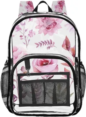 senya Transparent School Bag Purple Flowers Varieties Travel Backpack With Water-Resistant PVC Plastic Clear Bagpack