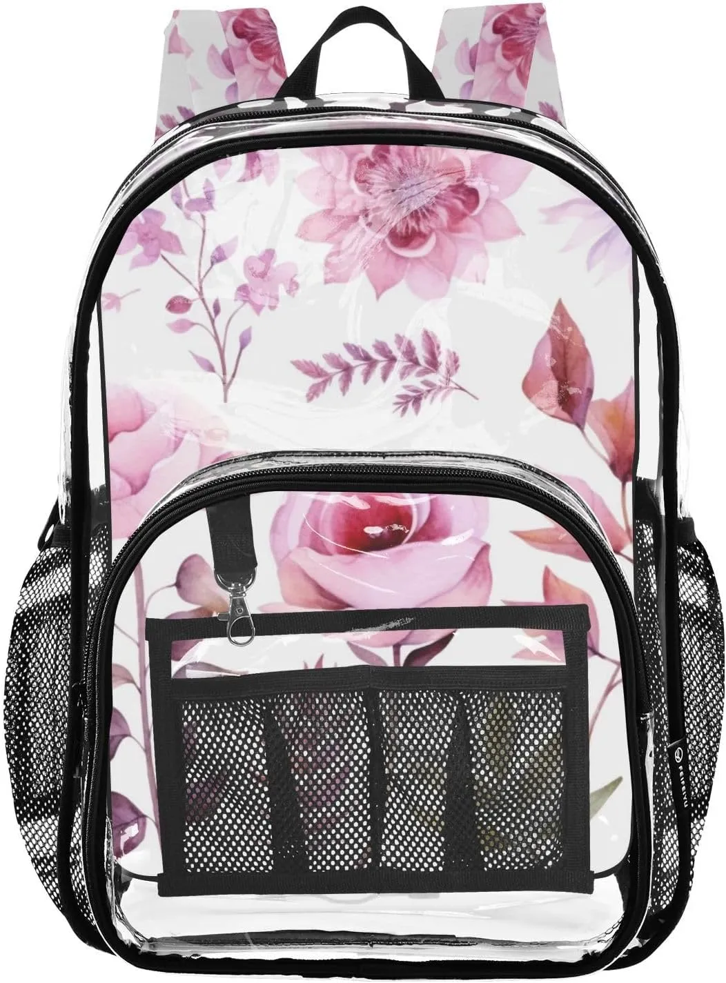 senya Transparent School Bag Purple Flowers Varieties Travel Backpack With Water-Resistant PVC Plastic Clear Bagpack