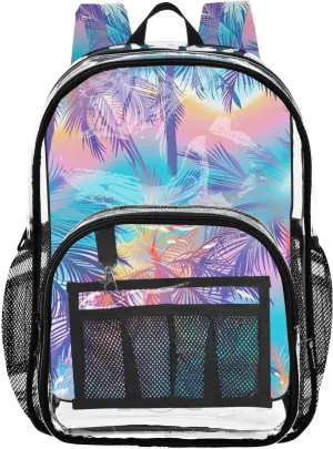 senya Transparent School Bag Rainbow Coconut Trees Travel Backpack With Water-Resistant PVC Plastic Clear Bagpack