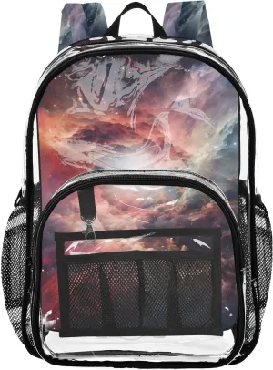 senya Transparent School Bag Red Clouds Space Travel Backpack With Water-Resistant PVC Plastic Clear Bagpack