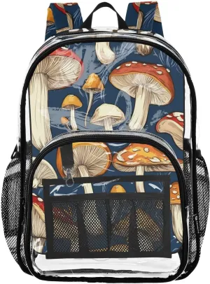 senya Transparent School Bag Red-yellow Mushrooms Travel Backpack With Water-Resistant PVC Plastic Clear Bagpack