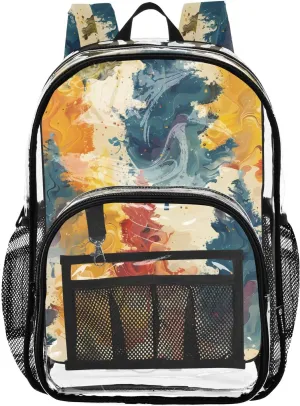 senya Transparent School Bag Rendering Colored Trees Travel Backpack With Water-Resistant PVC Plastic Clear Bagpack