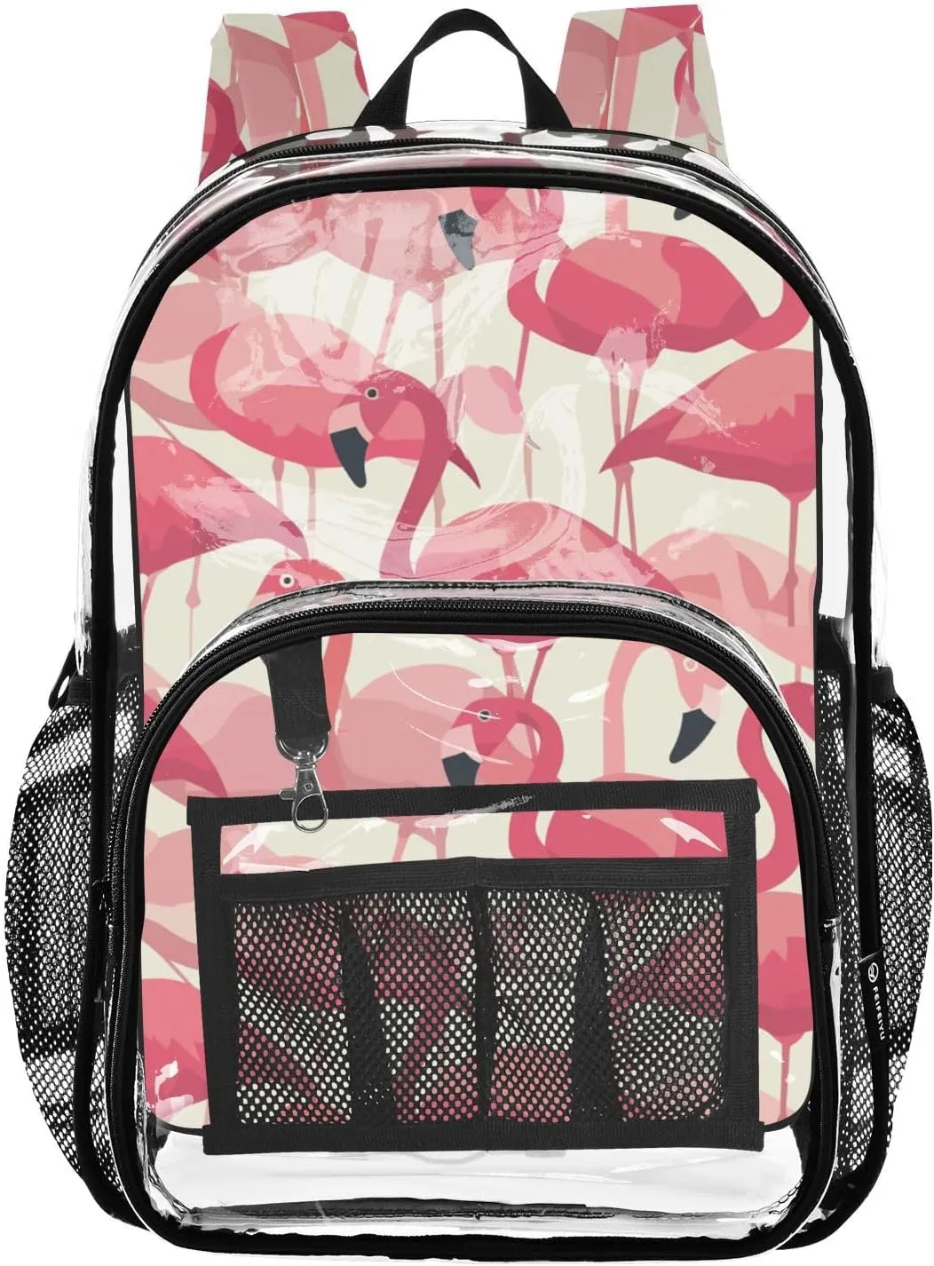 senya Transparent School Bag Smudge Gradient Flamingos Travel Backpack With Water-Resistant PVC Plastic Clear Bagpack