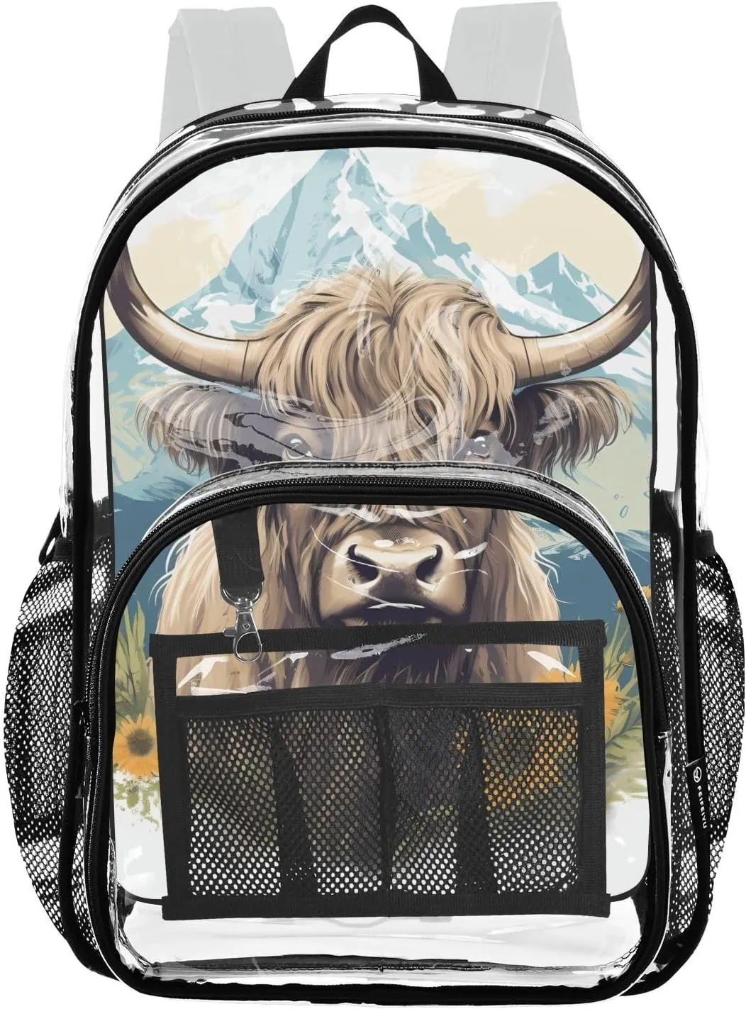 senya Transparent School Bag Snow Mountain Yak Travel Backpack With Water-Resistant PVC Plastic Clear Bagpack