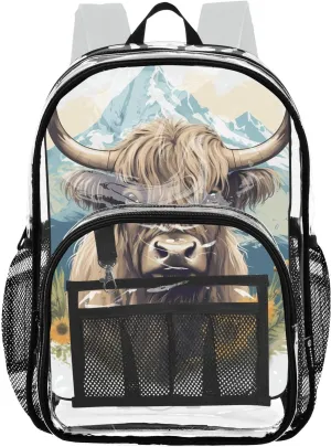 senya Transparent School Bag Snow Mountain Yak Travel Backpack With Water-Resistant PVC Plastic Clear Bagpack