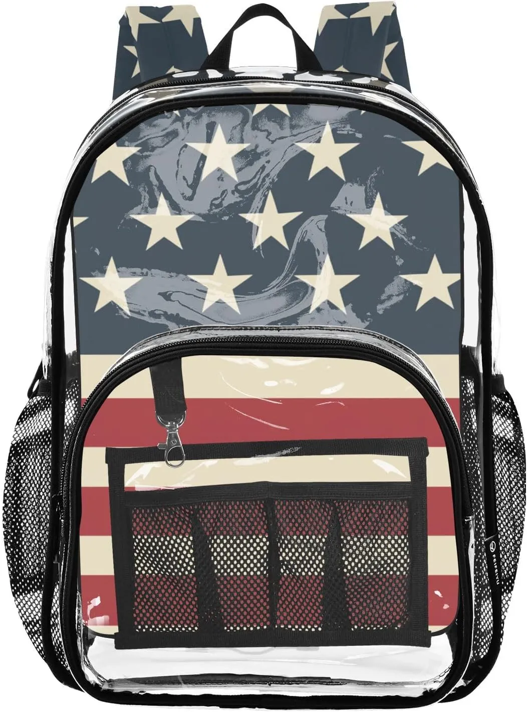 senya Transparent School Bag Straight National Flag Travel Backpack With Water-Resistant PVC Plastic Clear Bagpack
