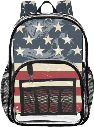 senya Transparent School Bag Straight National Flag Travel Backpack With Water-Resistant PVC Plastic Clear Bagpack
