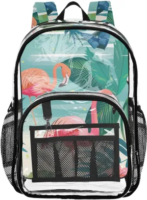 senya Transparent School Bag Summer Beach Flamingos Travel Backpack With Water-Resistant PVC Plastic Clear Bagpack
