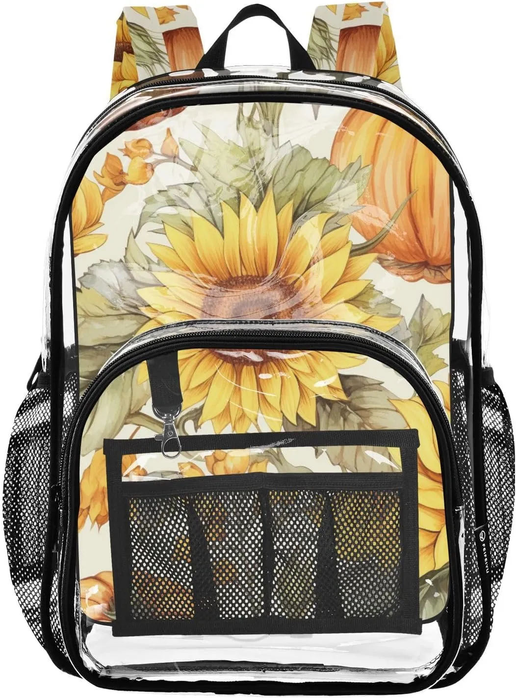 senya Transparent School Bag Sunflower Pumpkin Travel Backpack With Water-Resistant PVC Plastic Clear Bagpack