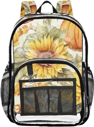 senya Transparent School Bag Sunflower Pumpkin Travel Backpack With Water-Resistant PVC Plastic Clear Bagpack