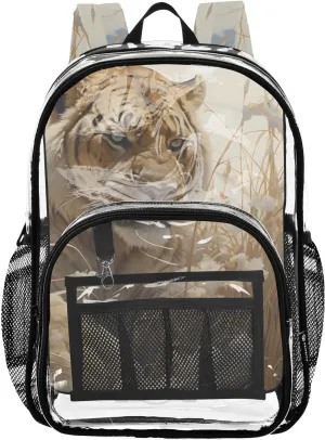senya Transparent School Bag Tiger Rice Straw Travel Backpack With Water-Resistant PVC Plastic Clear Bagpack