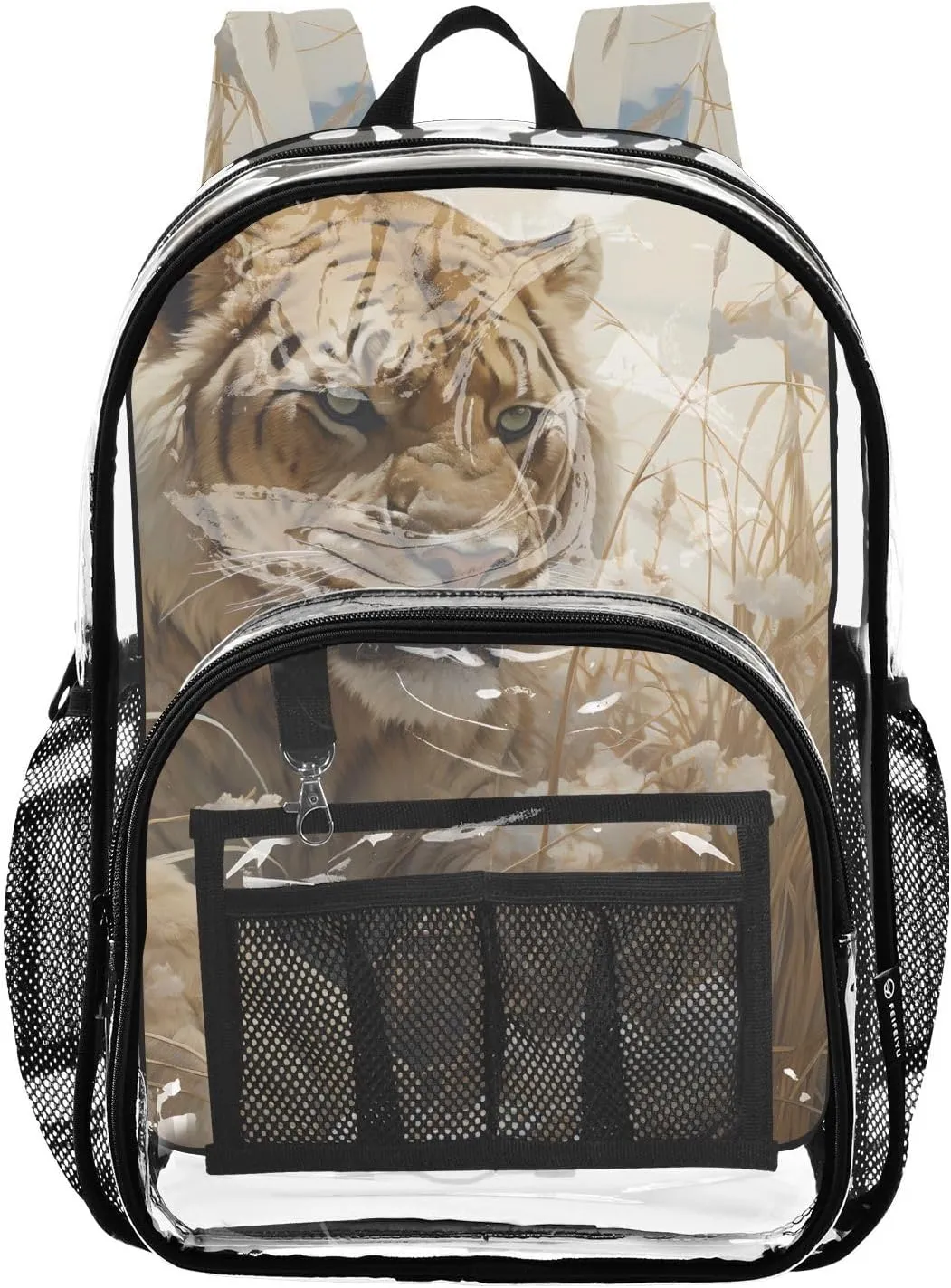 senya Transparent School Bag Tiger Rice Straw Travel Backpack With Water-Resistant PVC Plastic Clear Bagpack