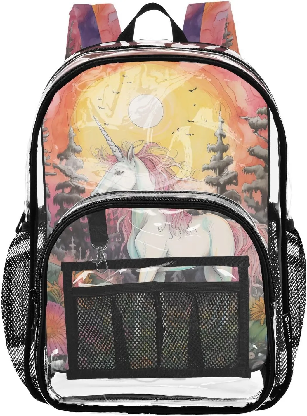senya Transparent School Bag Unicorn Dream Garden Travel Backpack With Water-Resistant PVC Plastic Clear Bagpack