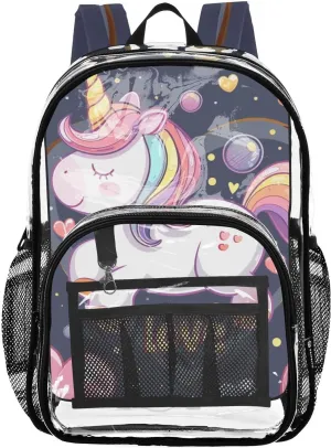 senya Transparent School Bag Unicorn Love Heart Travel Backpack With Water-Resistant PVC Plastic Clear Bagpack