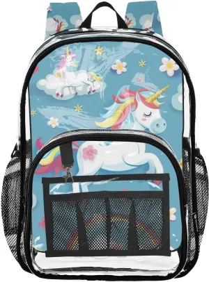 senya Transparent School Bag Unicorns Running Travel Backpack With Water-Resistant PVC Plastic Clear Bagpack