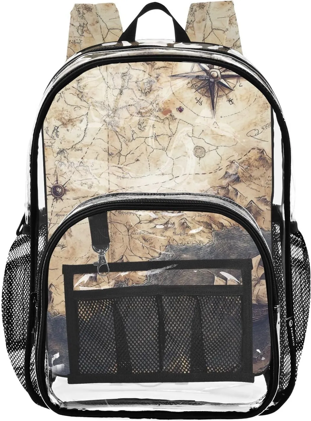 senya Transparent School Bag Vintage Ancient Map Travel Backpack With Water-Resistant PVC Plastic Clear Bagpack