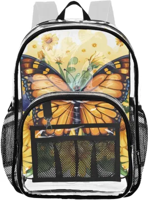 senya Transparent School Bag Watercolor Butterfly Sunflower Travel Backpack With Water-Resistant PVC Plastic Clear Bagpack