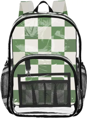 senya Transparent School Bag White-green Lattice Travel Backpack With Water-Resistant PVC Plastic Clear Bagpack