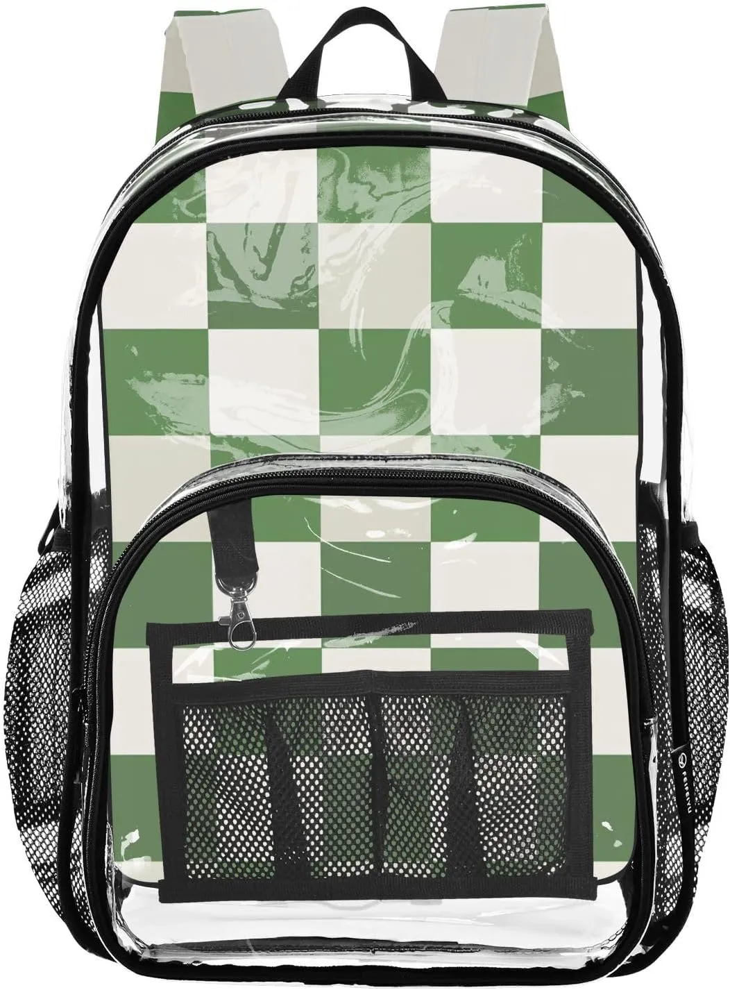 senya Transparent School Bag White-green Lattice Travel Backpack With Water-Resistant PVC Plastic Clear Bagpack