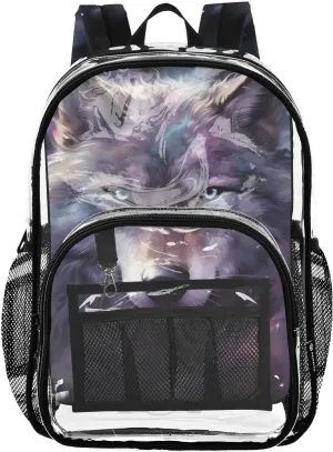 senya Transparent School Bag Wolf Purple Light Travel Backpack With Water-Resistant PVC Plastic Clear Bagpack