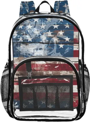 senya Transparent School Bag Wood National Flag Travel Backpack With Water-Resistant PVC Plastic Clear Bagpack