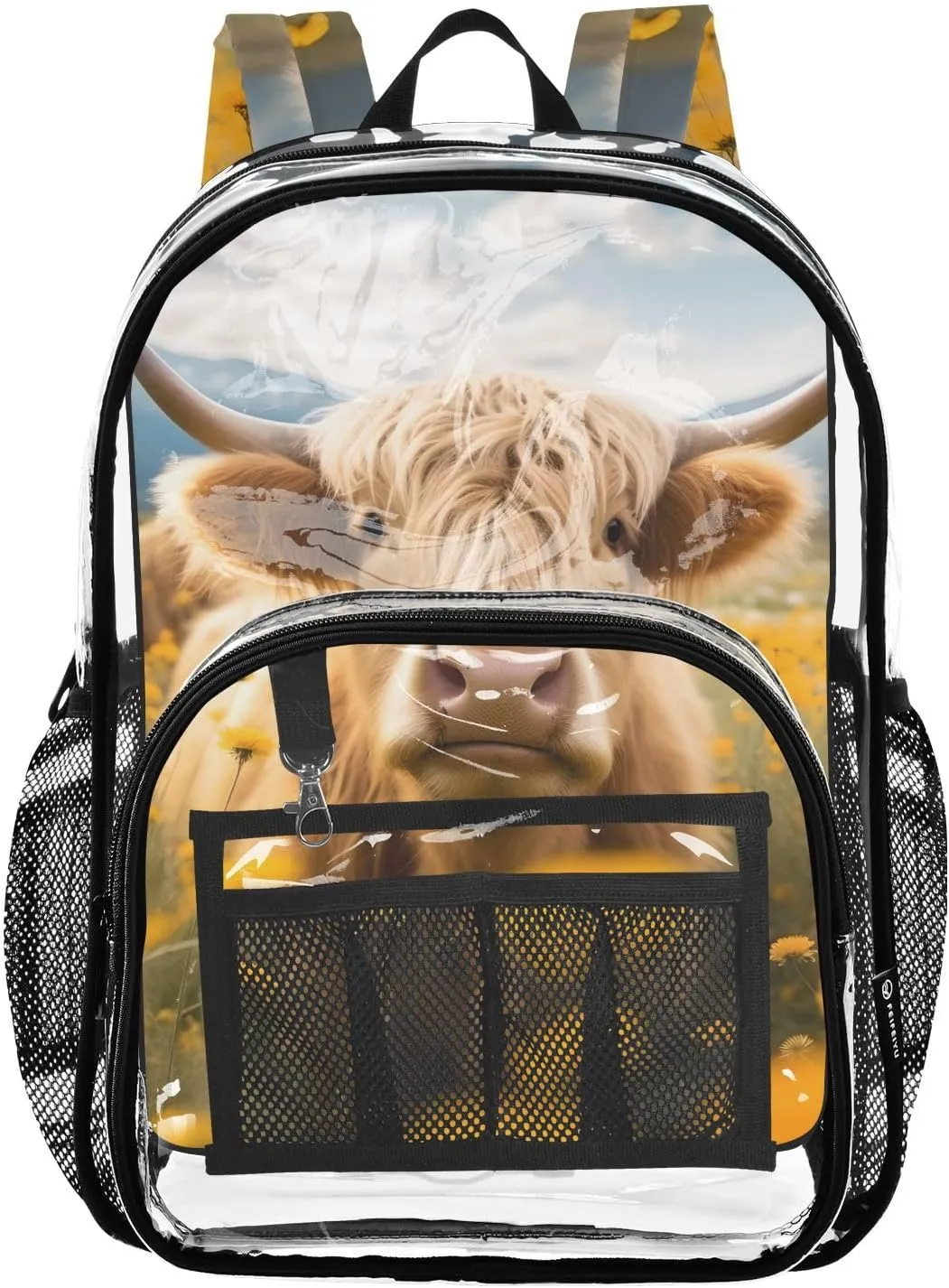 senya Transparent School Bag Yak Yellow Flowers Travel Backpack With Water-Resistant PVC Plastic Clear Bagpack