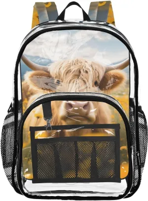 senya Transparent School Bag Yak Yellow Flowers Travel Backpack With Water-Resistant PVC Plastic Clear Bagpack