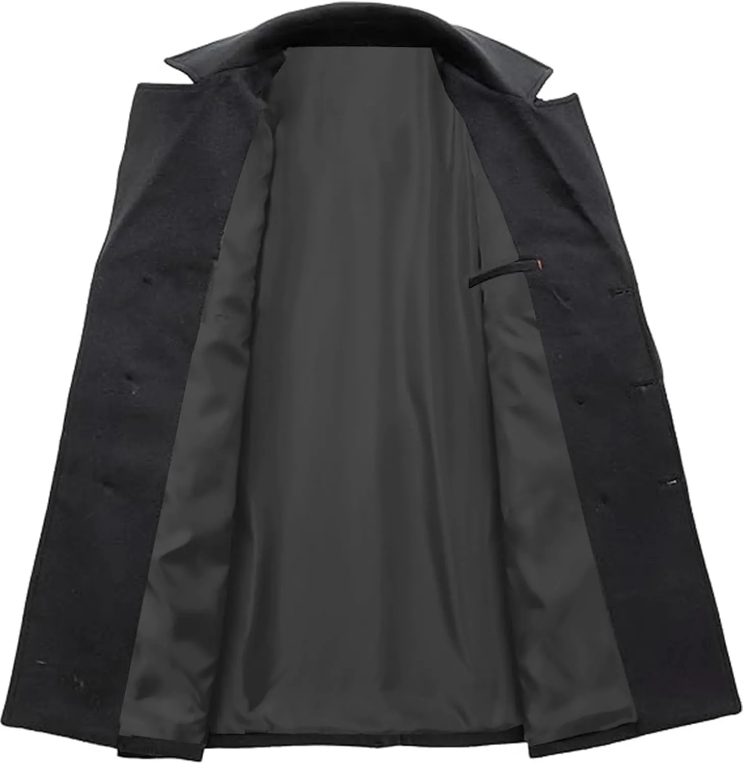 Sexyshine Mens Casual Trench Coat Double Breasted Pea Coat Notched Lapel Regular Mid Long Business Overcoat