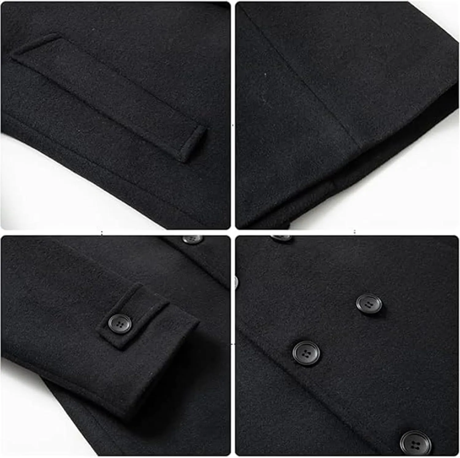 Sexyshine Mens Casual Trench Coat Double Breasted Pea Coat Notched Lapel Regular Mid Long Business Overcoat