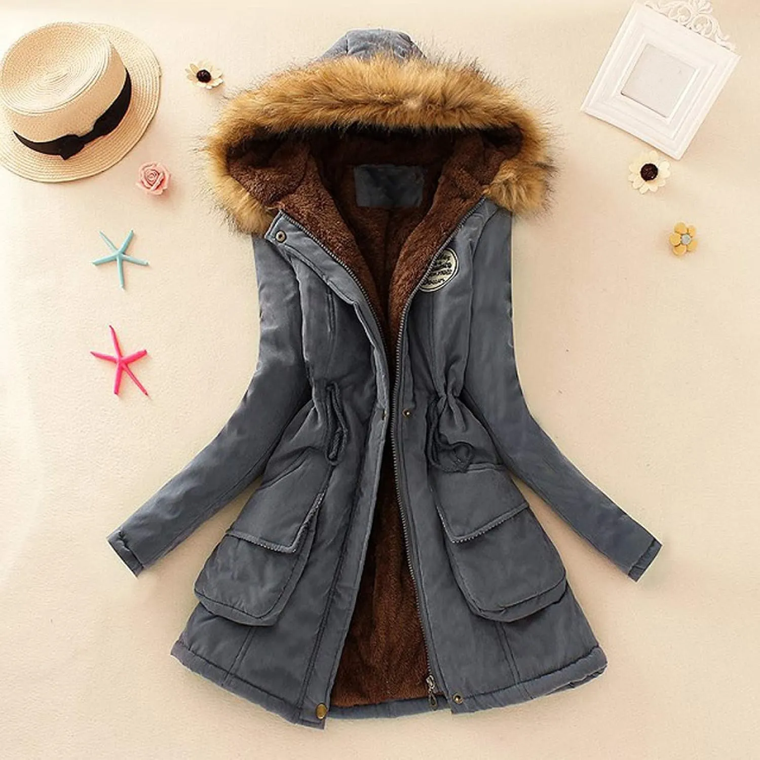 SGASY Women's Winter Coats Casual Warm Fleeced Lined Hooded Jacket Coat Long Sleeve Windproof Zip Up Padded Jackets