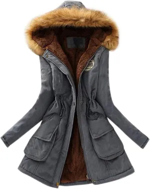 SGASY Women's Winter Coats Casual Warm Fleeced Lined Hooded Jacket Coat Long Sleeve Windproof Zip Up Padded Jackets
