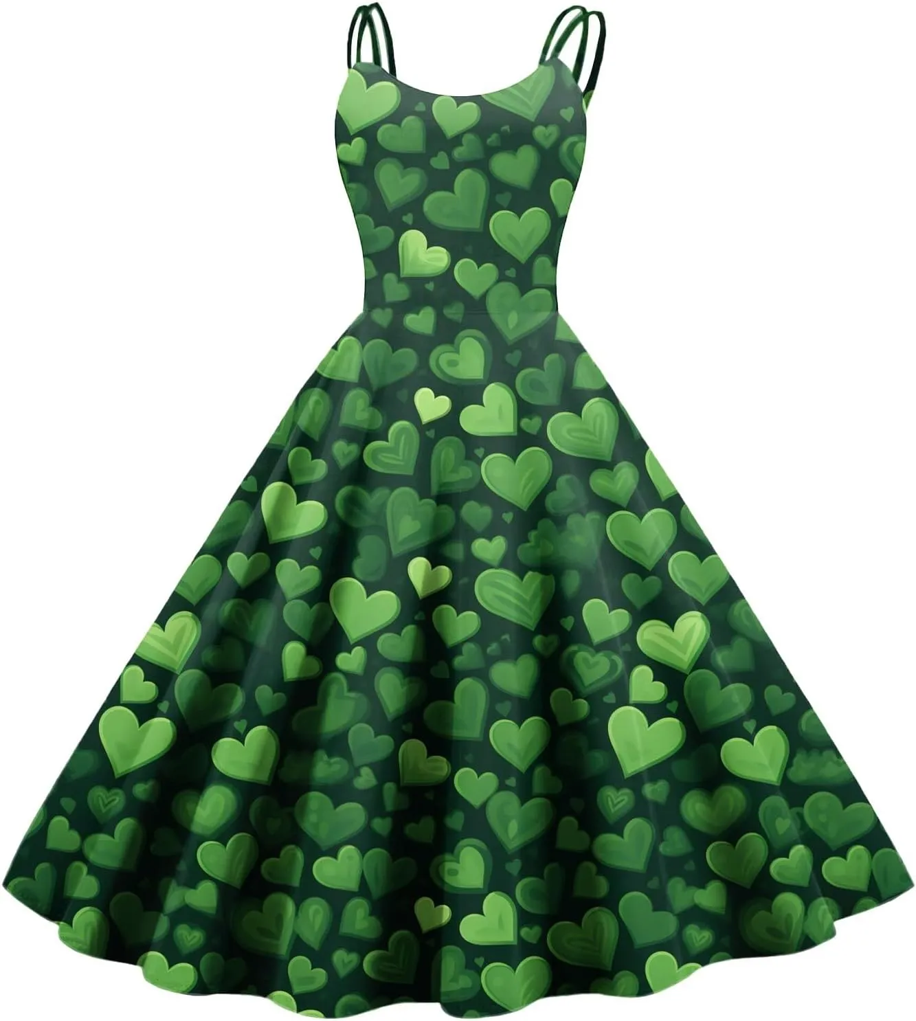 Shamrock Dress Women Cute Off Shoulder Sleeveless Vintage Midi Swing St Patricks Day Print A-Line Dresses