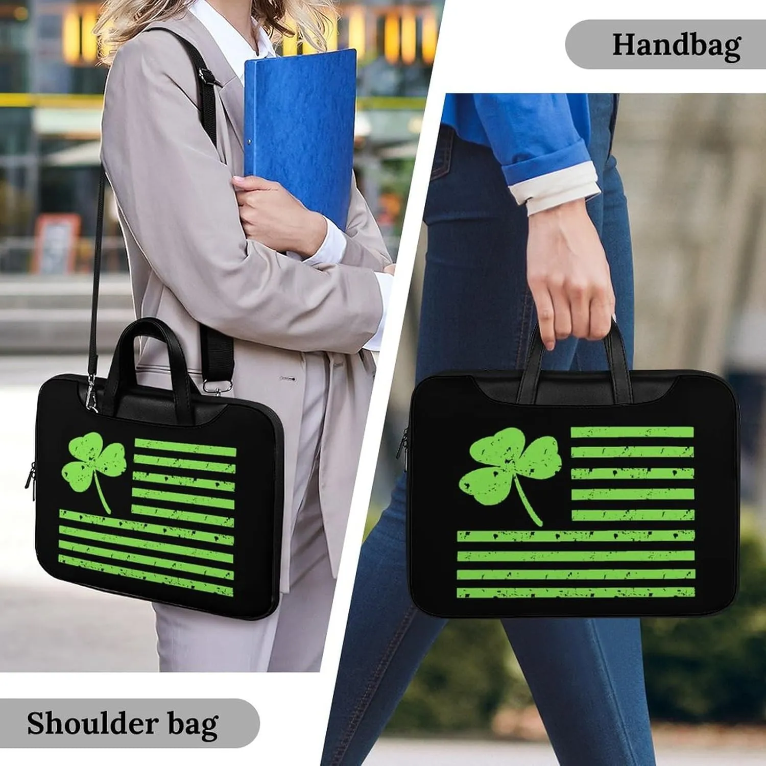 Shamrock Flag Leather Bag Laptop Case Slim Water Resistant Computer Bags with Handle Briefcase for Work