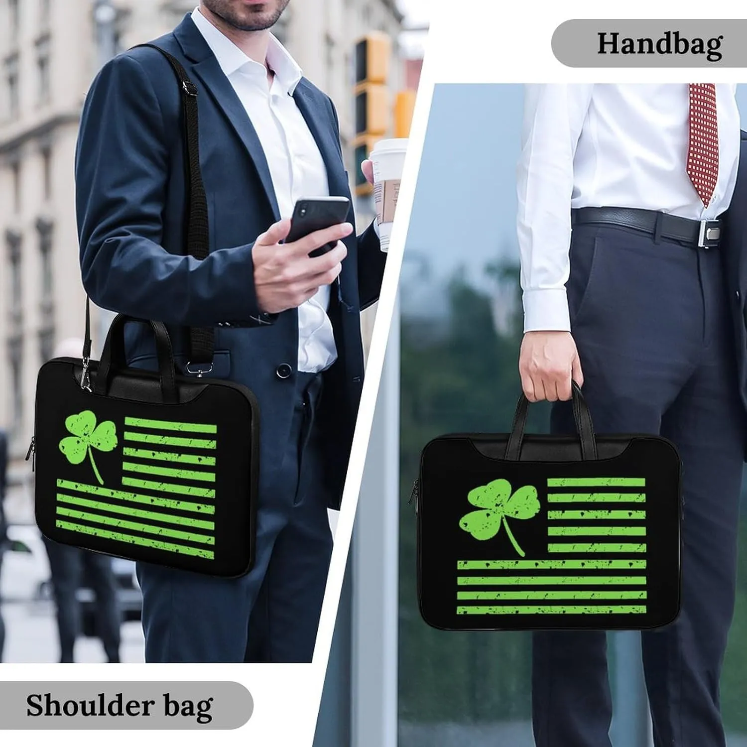 Shamrock Flag Leather Bag Laptop Case Slim Water Resistant Computer Bags with Handle Briefcase for Work