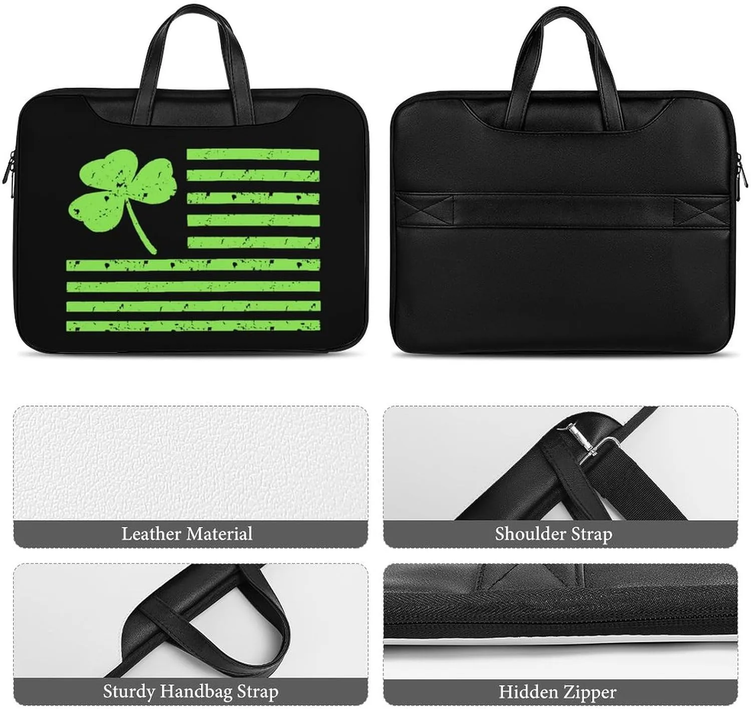 Shamrock Flag Leather Bag Laptop Case Slim Water Resistant Computer Bags with Handle Briefcase for Work
