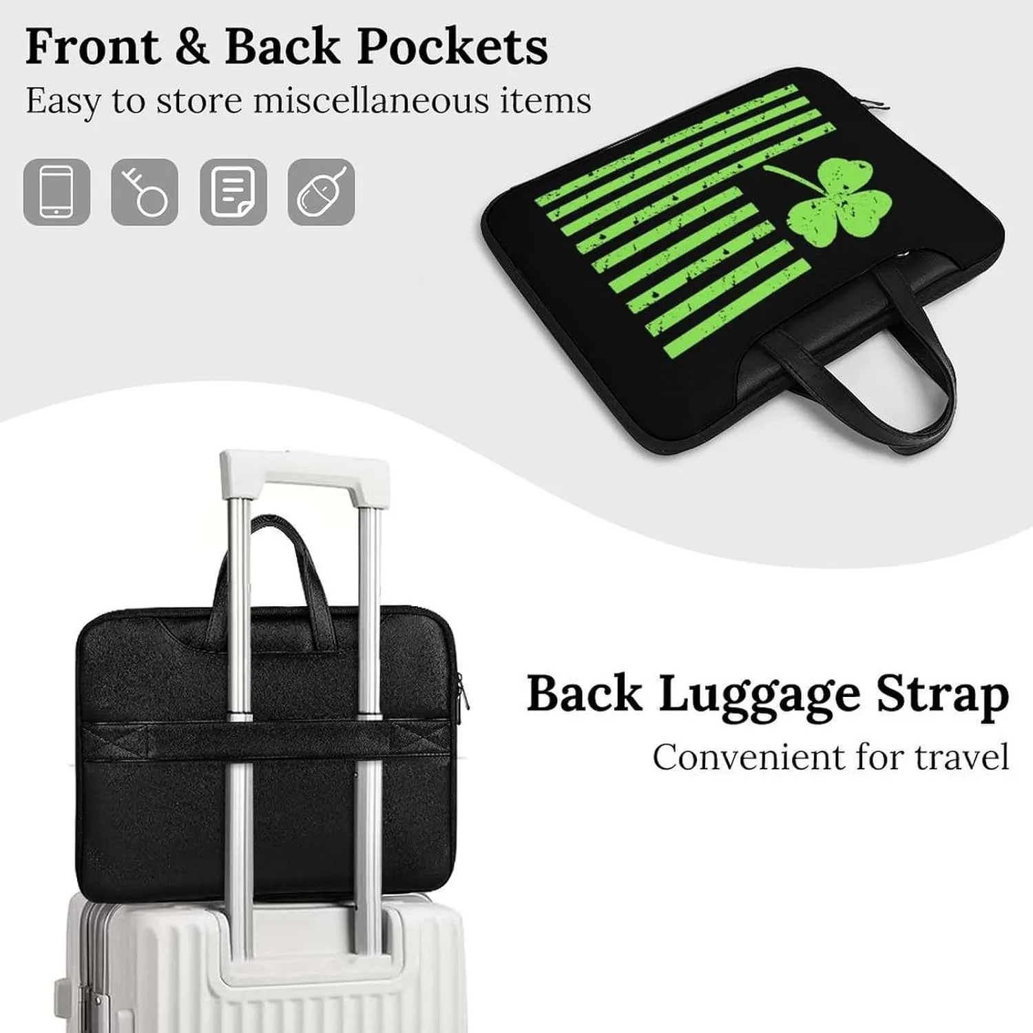 Shamrock Flag Leather Bag Laptop Case Slim Water Resistant Computer Bags with Handle Briefcase for Work