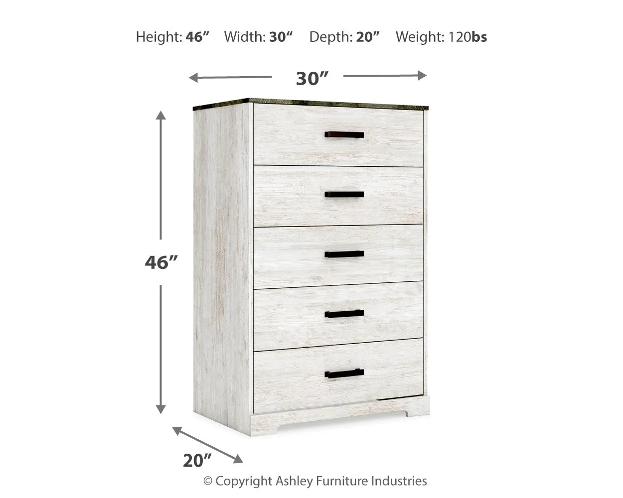 Shawburn Queen Panel Headboard with Dresser, Chest and Nightstand in Whitewash