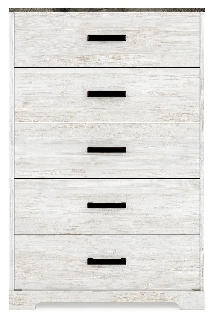 Shawburn Queen Panel Headboard with Dresser, Chest and Nightstand in Whitewash