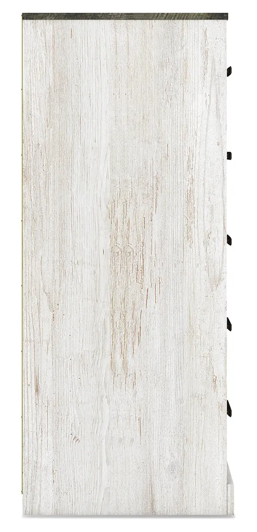 Shawburn Queen Panel Headboard with Dresser, Chest and Nightstand in Whitewash