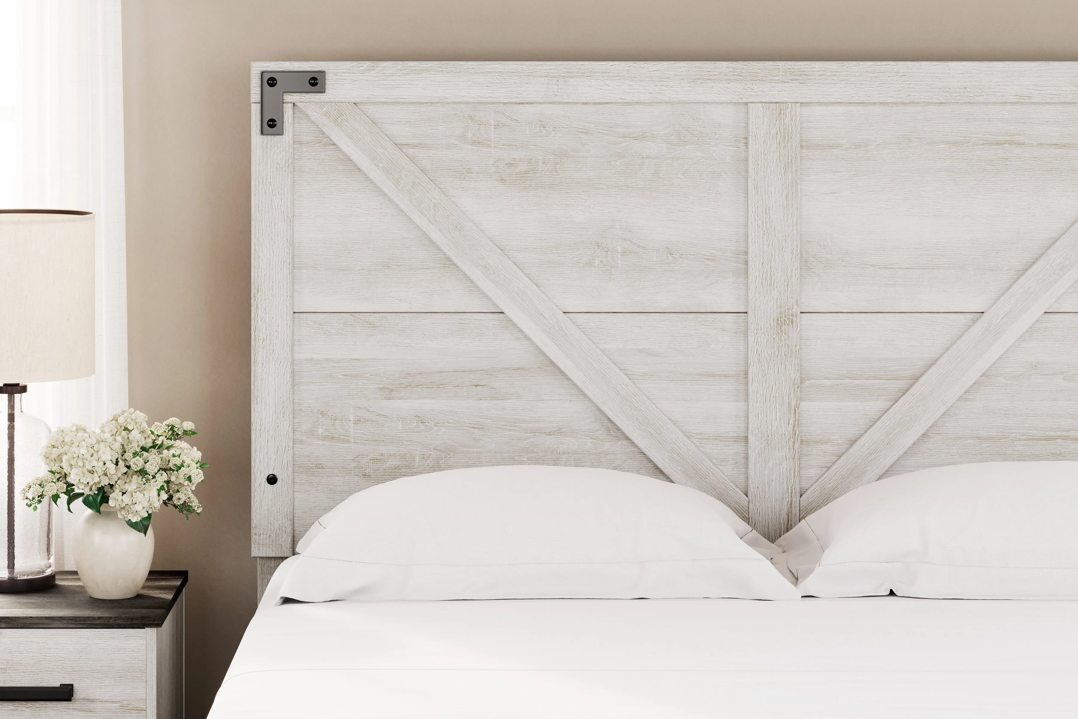 Shawburn Queen Panel Headboard with Dresser, Chest and Nightstand in Whitewash