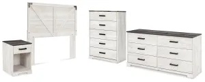 Shawburn Queen Panel Headboard with Dresser, Chest and Nightstand in Whitewash