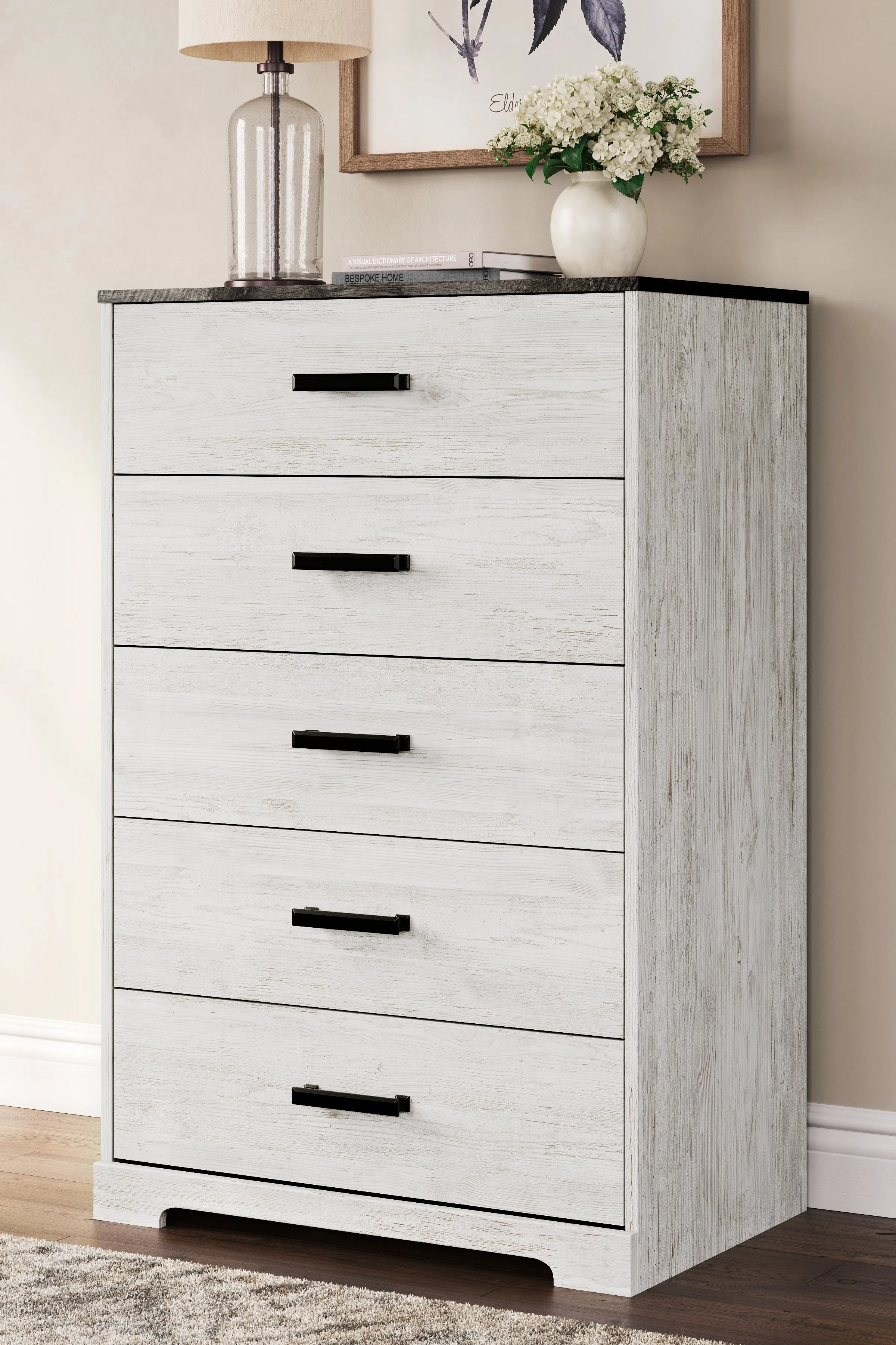 Shawburn Queen Panel Headboard with Dresser, Chest and Nightstand in Whitewash