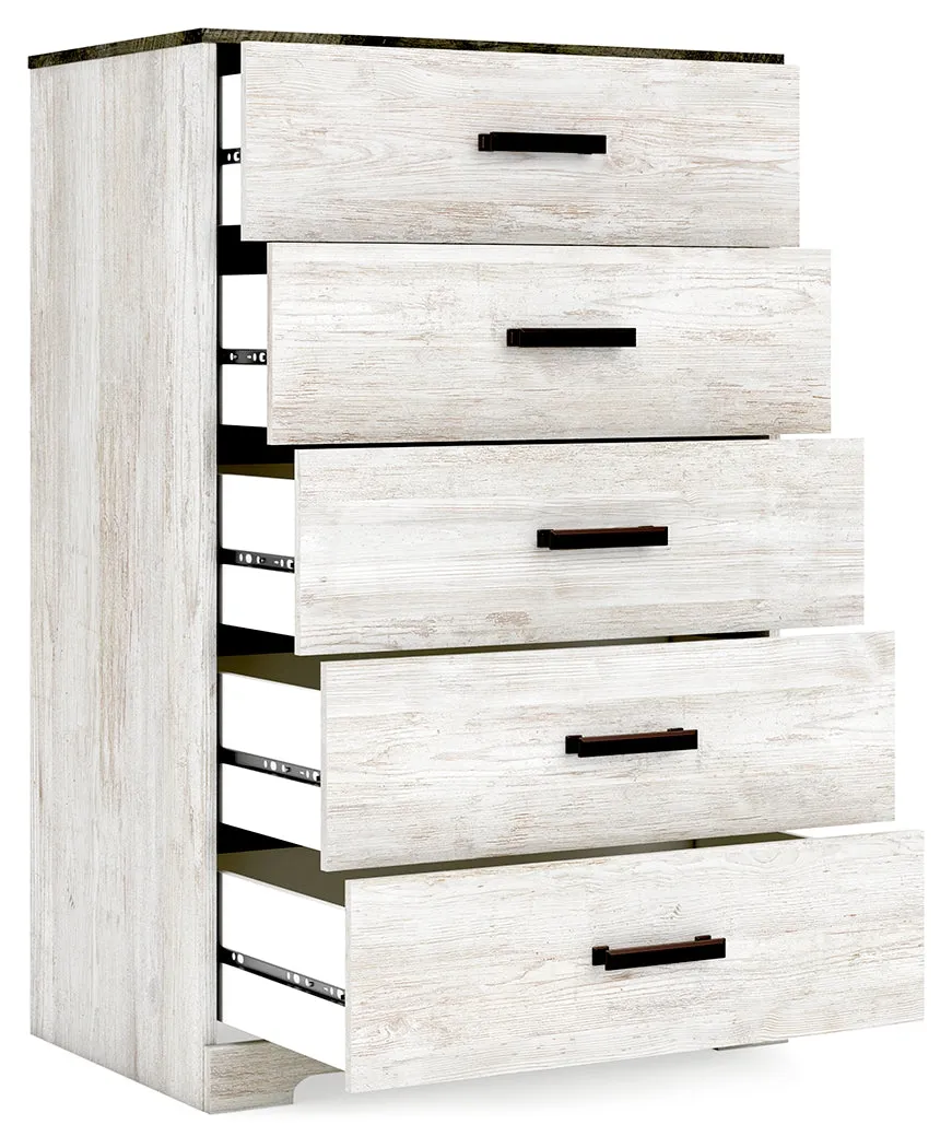 Shawburn Queen Panel Headboard with Dresser, Chest and Nightstand in Whitewash