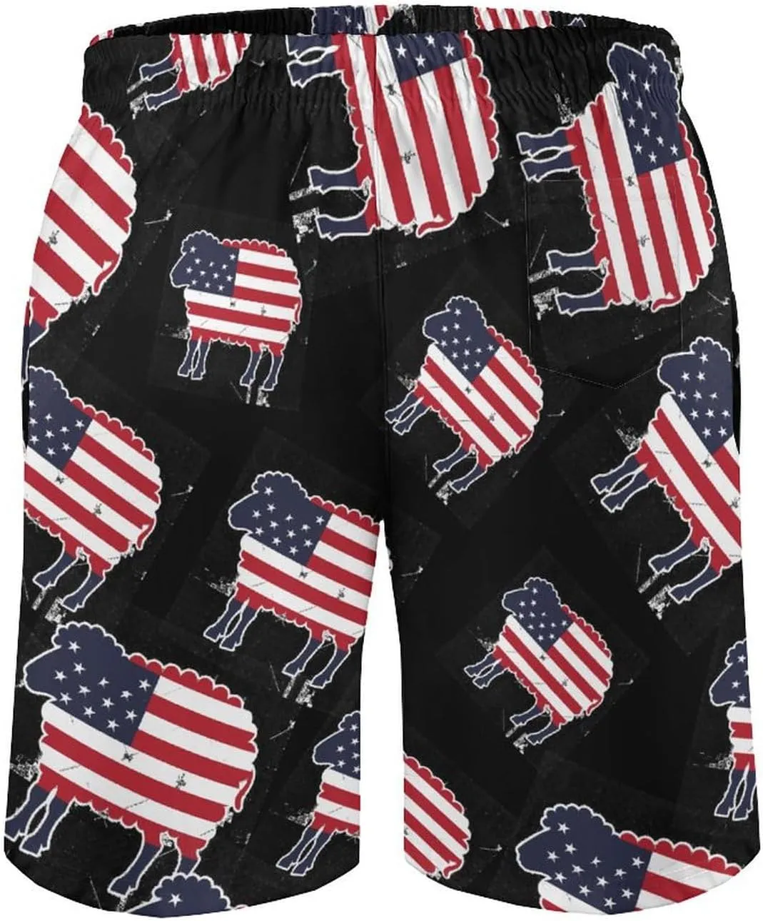 Sheep in American Flag USA Men's Swim Trunks Quick Dry Board Shorts Breathable Summer Beach Shorts Bathing Suits